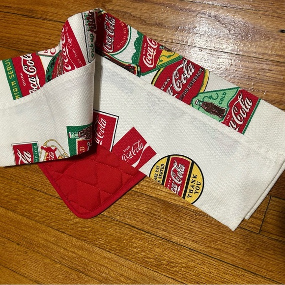 Vintage Retro Coca Cola Pot Holder Stove Towel Red Advertising 1999 Y2K 2pcs NWT - Picture 6 of 9
